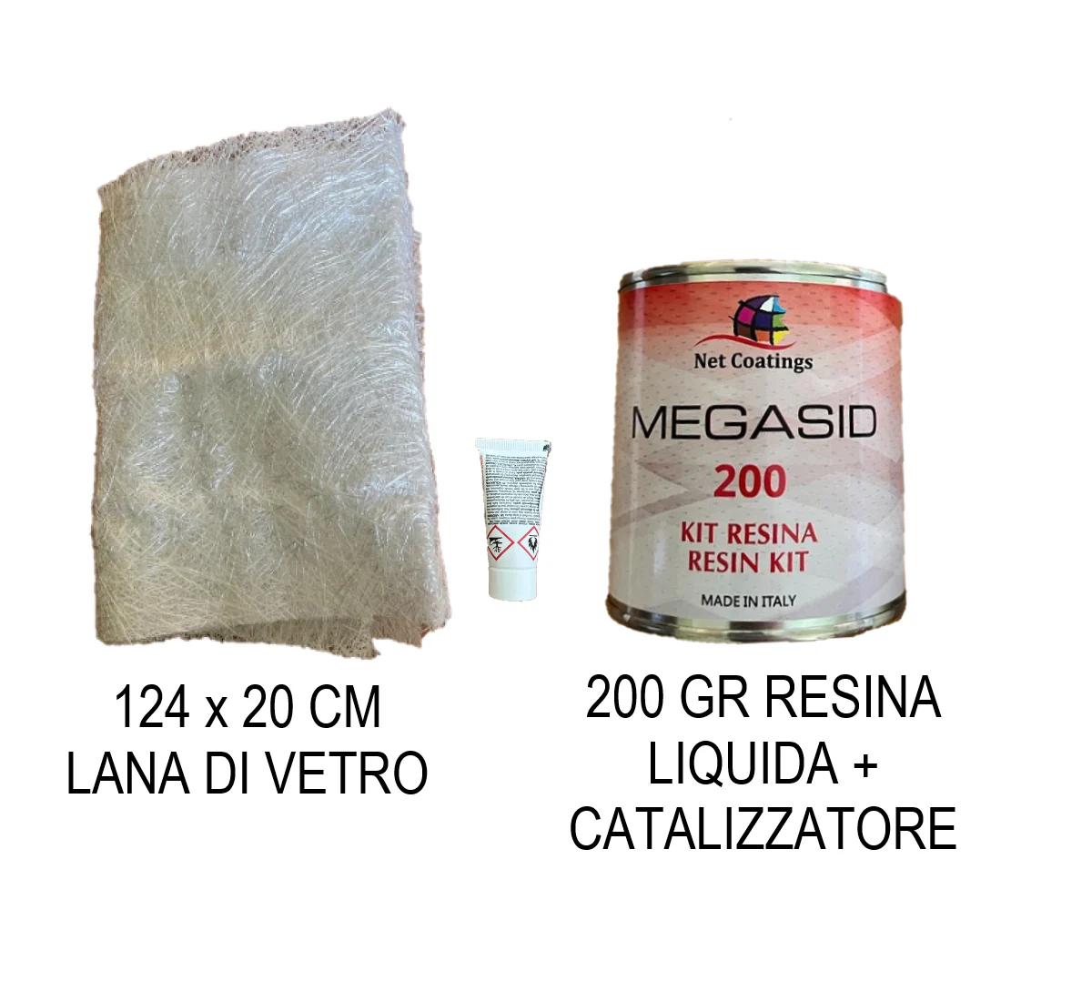 MEGASID 200 Kit Resina poliestere 200 gr e lana di vetro 0.25 mq riparazione plastiche e vetroresina - immagine 3